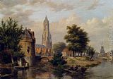 Town Canvas Paintings - View Of A Riverside Dutch Town